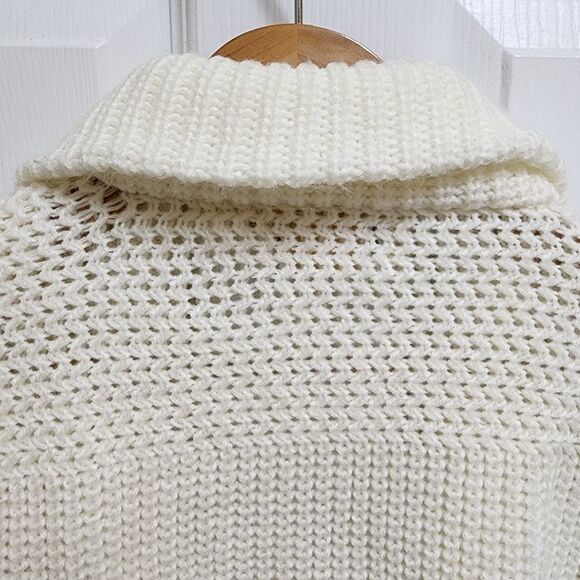 Littlewood & Green Sweater Women L Cream Cardigan Open Chunky Pocket Vtg Grandma - Picture 7 of 10